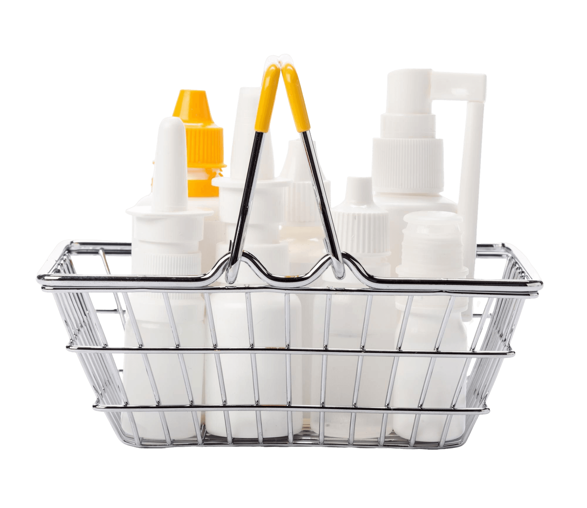 Pharmacy products in a shopping basket
